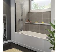 Affine 1700 x 700mm Straight Square Acrylic Bathtub with Frameless Square Glass Bath Screen & White Gloss Side Bath Panel