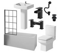 Affine 1700mm Bathroom Suite Bath Screen Basin Full Pedestal Toilet Wc Taps Waste