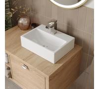 Affine® 400 x 300mm Bathroom Countertop Vanity Wash Basin Ceramic Sink, Rectangular 1 Single Tap Hole, White Vessel Cloakroom Sinks