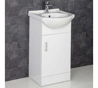 Affine 450mm Bathroom Vanity Unit & Basin Sink Gloss White Floorstanding Tap + Waste