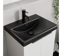 Affine® 510 x 395mm Recessed Bathroom Basin Ceramic Drop in Sink One Single 1 Tap Hole & Overflow, Square Edge, Matt Black