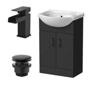 Affine 560mm Matt Black Bathroom Vanity Unit Freestanding Black Waterfall Tap & Waste