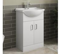 Affine® 560mm Vanity Unit Basin Sink Bathroom Storage Cabinet Cupboard Freestanding, Single Tap Hole Ceramic Wash Basins, Soft Close Doors, White Gloss