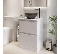 Affine 600mm Bathroom Countertop Vanity Unit Oval Basin Sink Freestanding White Gloss