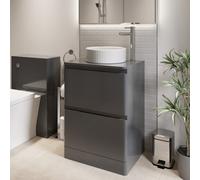 Affine 600mm Bathroom Countertop Vanity Unit Round Fluted Basin Freestanding Gloss Grey