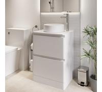 Affine 600mm Bathroom Countertop Vanity Unit Round Fluted Basin Freestanding Gloss White