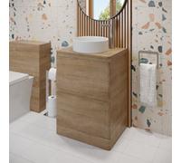 Affine 600mm Bathroom Countertop Vanity Unit Round Fluted Basin Freestanding Oak Effect