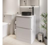 Affine 600mm Bathroom Countertop Vanity Unit Round Fluted Basin Freestanding White Gloss