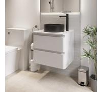 Affine 600mm Bathroom Countertop Vanity Unit Round Fluted Basin Wall Hung White Gloss