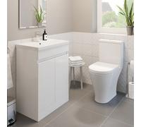 Affine 600mm Bathroom Gloss White Vanity Unit Basin Sink & Modern Close Coupled Toilet