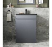 Affine 600mm Floorstanding Vanity Unit Grey Black Ceramic Basin Soft Close Doors