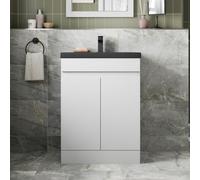 Affine 600mm Floorstanding Vanity Unit White Black Ceramic Basin Soft Close Doors