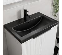 Affine® 610 x 395mm Recessed Bathroom Basin Ceramic Drop in Sink One Single 1 Tap Hole & Overflow, Square Edge, Matt Black