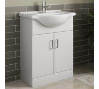 Affine® 650mm Vanity Unit Basin Sink Bathroom Storage Cabinet Cupboard Freestanding, Single Tap Hole Ceramic Wash Basins, Soft Close Door, White Gloss