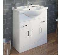 Affine 750mm Bathroom Vanity Unit & Basin Sink Floorstanding Gloss White Tap + Waste