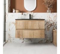 Affine 800mm Bathroom Cloakroom Vanity Unit Wall Hung 1 Tap Hole Basin Soft Close Oak