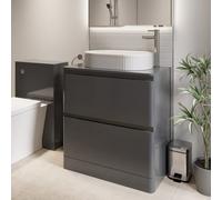 Affine 800mm Bathroom Countertop Vanity Unit Fluted Oval Basin Freestanding Grey Gloss