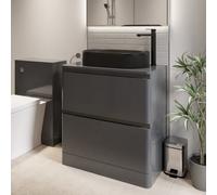 Affine 800mm Bathroom Countertop Vanity Unit Oval Fluted Basin Freestanding Grey Gloss