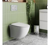 Affine® Aero Modern Bathroom Cloakroom Wall Hung Rimless Toilet Space Saving Small WC Toilets, Soft Close Top Fix Seat, Oval Pan Ceramic, White Gloss