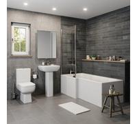 Affine Amelie Bathroom Suite with 1700mm LH L Shape Bath, Close Coupled Toilet, Basin & Screen