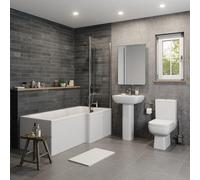 Affine Amelie Bathroom Suite with 1700mm RH L Shape Bath, Close Coupled Toilet, Basin & Screen
