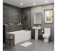 Affine Amelie Bathroom Suite with 1700mm RH P Shape Bath, Close Coupled Toilet, Basin & Screen