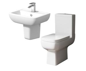 Affine® Amelie Cloakroom Bathroom Suite Close Coupled Toilet WC Dual Flush Cistern Basin Semi Pedestal Soft Close Freestanding Modern White Gloss