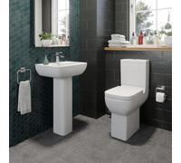 Affine Amelie Cloakroom Suite with Comfort Height Close Coupled Toilet & Full Pedestal Basin