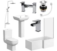 Affine Amelie Complete Bathroom Suite with L Shape Shower Bath - 1700mm Right Hand