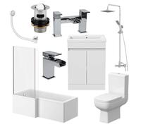 Affine Amelie Complete Bathroom Suite with L Shape Shower Bath & Vanity Unit - 1700mm Left Hand