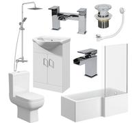 Affine Amelie Complete Bathroom Suite with L Shape Shower Bath & Vanity Unit -1700mm Right Hand