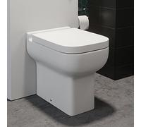 Affine Amelie Modern Bathroom Cloakroom Back to Wall Toilet Space Saving Short Projection Small BTW WC Toilets, Soft Close Seat, Square Curved Pan, White Gloss Ceramic
