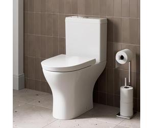 Affine® Arles Modern Bathroom Cloakroom Close Coupled Toilet Short Projection WC Toilets Soft Close Quick Release Top Fix Seat Dual Flush Cistern D Shape Pan, White Gloss