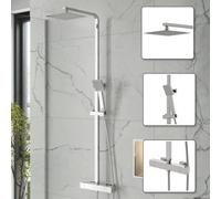 Affine Aveli Thermostatic Mixer Shower Set Bathroom Exposed Large Square Rainfall Head Dual Handset Chrome
