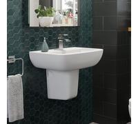 Affine Bathroom Basin Sink Single Tap Hole Semi Pedestal Wall Hung Modern White Curved