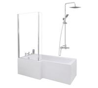 Affine Bathroom L Shaped Shower Bath 1700mm Lh Mixer Shower Screen Side Panel White