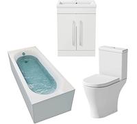 Affine Bathroom Suite 1700 Straight Bath Close Coupled Round Toilet Basin Vanity Unit