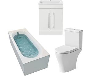 Affine Bathroom Suite 1700 Straight Bath Close Coupled Round Toilet Basin Vanity Unit