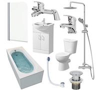 Affine Bathroom Suite 1700mm Single Ended Bath Screen Toilet Basin Vanity Taps Shower