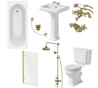 Affine Bathroom Suite 1700mm Single Ended Bath Toilet Basin Pedestal Brass Shower Taps