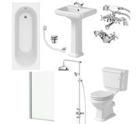Affine Bathroom Suite 1700mm Single Ended Bath Toilet Basin Pedestal Chrome Shower Taps