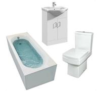 Affine Bathroom Suite 1700mm Straight Bath Close Coupled Toilet Basin Sink Vanity Unit