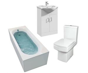 Affine Bathroom Suite 1700mm Straight Bath Close Coupled Toilet Basin Sink Vanity Unit
