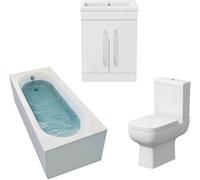 Affine Bathroom Suite 1800 X 750 Single Curved Bath Toilet Basin Sink Vanity Unit White