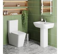 Affine Bathroom Suite Close Coupled Toilet Dual Flush Pedestal Basin Modern White Gloss