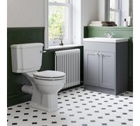 Affine Bathroom Suite Close Coupled Toilet & Sink Basin Grey Vanity Unit Traditional