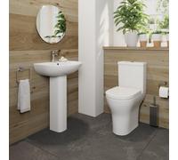 Affine Bathroom Suite Comfort Height Close Coupled Toilet 1Th Basin Pedestal White