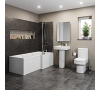 Affine Bathroom Suite L Shaped RH Bath Screen Panel Square Toilet Basin Sink Pedestal