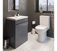 Affine Bathroom Vanity Unit Basin & Close Coupled Toilet Cloakroom Suite Bathroom Furniture Set Ceramic Sink 1 Tap Hole Soft Close Toilet Seat Grey Gloss