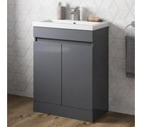 Affine Bathroom Vanity Unit Freestanding Basin Sink Cabinet Furniture Gloss Grey 600mm